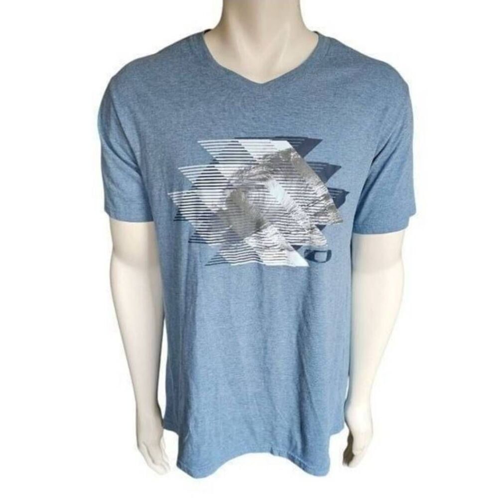 Oakley Men’s XL Graphic V-Neck T-Shirt Blue Geometric Wave Print Casual Tee
